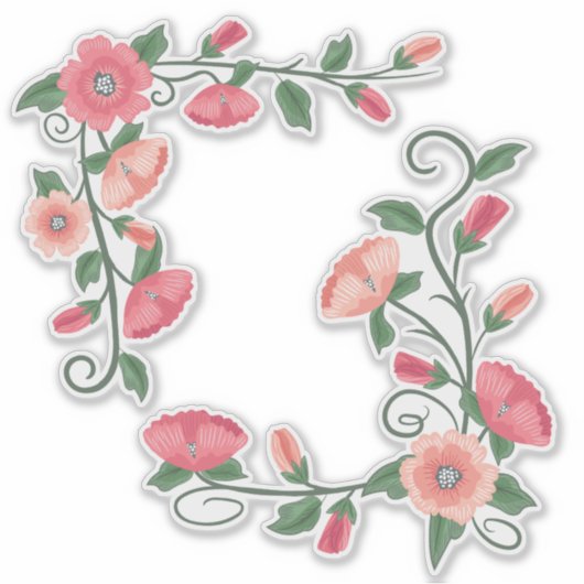 Blush roze bloemen wijnstokken sticker (Voorkant)