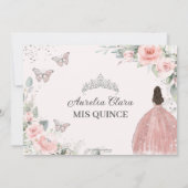 Blush Roze Bloemen Zilver Quinceanera Sweet Sixtee Save The Date (Achterkant)