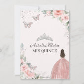 Blush Roze Bloemen Zilver Quinceanera Sweet Sixtee Save The Date (Achterkant)