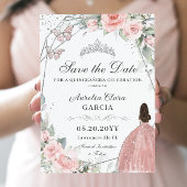 Blush Roze Bloemen Zilver Quinceanera Sweet Sixtee Save The Date