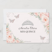 Blush Roze Bloemen Zilver Quinceañera Zoet Zestien Save The Date (Achterkant)