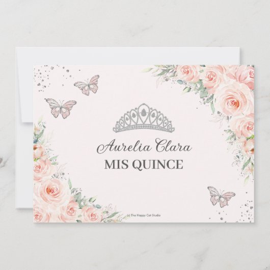 Blush Roze Bloemen Zilver Quinceañera Zoet Zestien Save The Date (Achterkant)