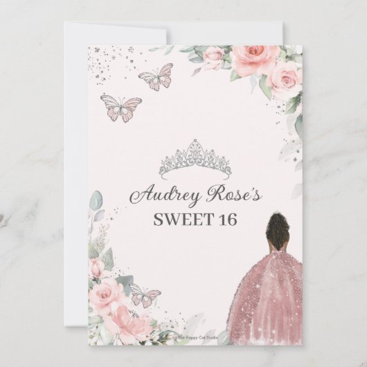 Blush Roze Bloemen Zilver Zoet Zestien Bruin Meisj Save The Date (Achterkant)
