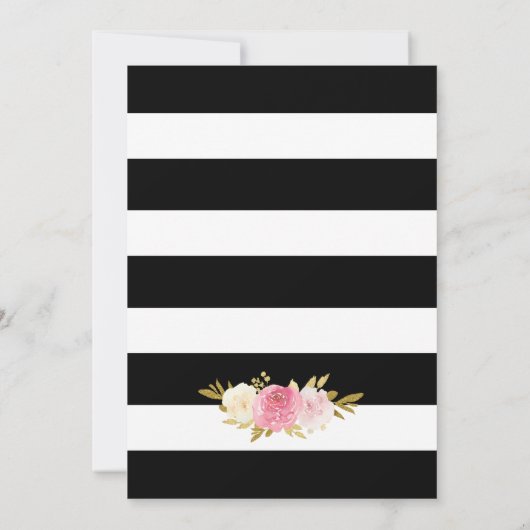 Blush Roze Bloemen Zwart Wit Goud Huwelijk Kaart (Achterkant)