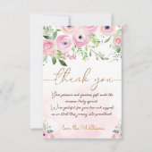 Blush roze bloemenbaby Meisje douche Bedankkaart (Voorkant)