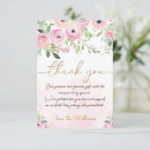 Blush roze bloemenbaby Meisje douche Bedankkaart (Staand voorkant)