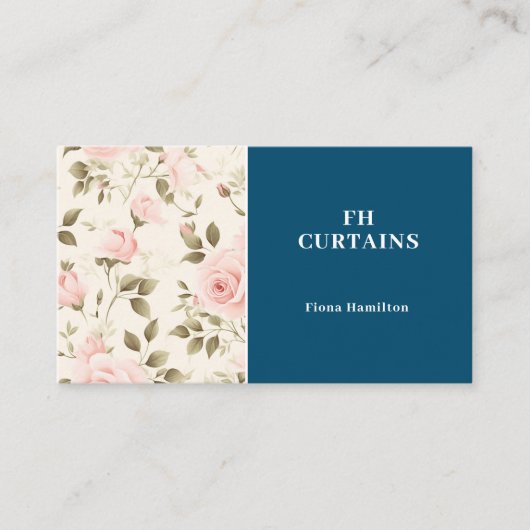  Blush Roze bloemenblauw Visitekaartje (Voorkant)