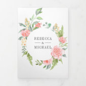 Blush roze bloemenbloesem Roos tuin foto bruiloft Drieluik Uitnodiging (Cover)