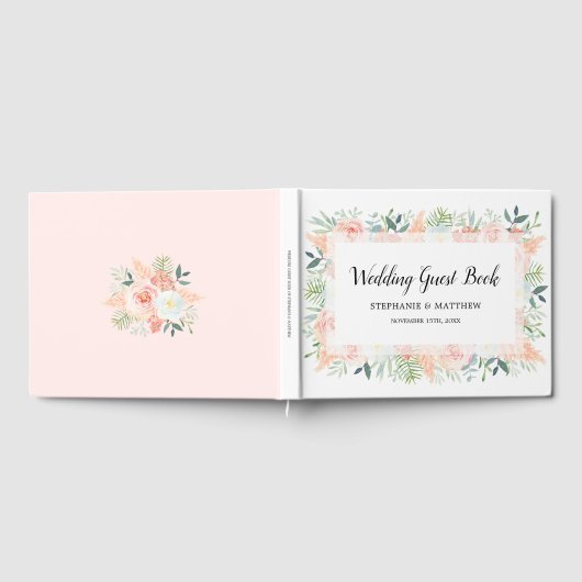 Blush roze bloemenbloesem Waterverf bruiloft Gastenboek (Volledig)