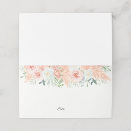 Blush roze bloemenbloesem Waterverf bruiloft Plaatskaartje (Buitenkant ongevouwen)