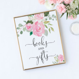Blush roze bloemenboeken en geschenken baby shower poster