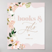 Blush roze bloemenboeken en geschenken baby shower poster (Voorkant)