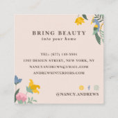 Blush roze bloemenboeket grillige illustratie vierkante visitekaartje (Achterkant)