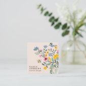 Blush roze bloemenboeket grillige illustratie vierkante visitekaartje (Staand voorkant)