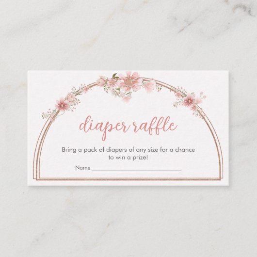 Blush Roze Bloemenboog Baby shower Luier Raffle Informatiekaartje (Voorkant)