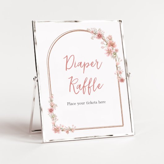 Blush Roze Bloemenboog Baby shower Luier Raffle Poster