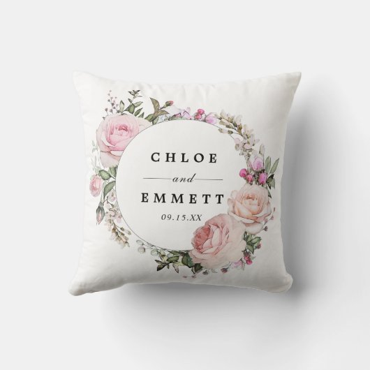 Blush roze bloemenbruids bruiloft kussen (Achterkant)