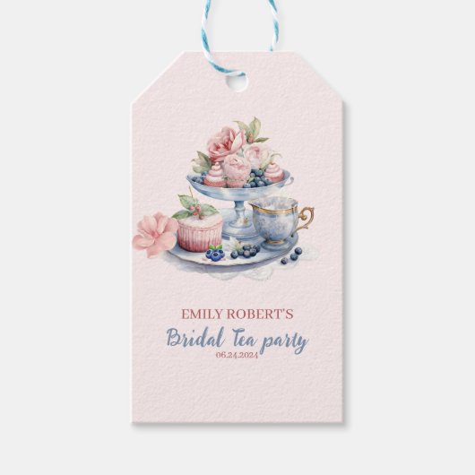  blush roze bloemenbruids thee party gunsten cadeaulabel (Voorkant)