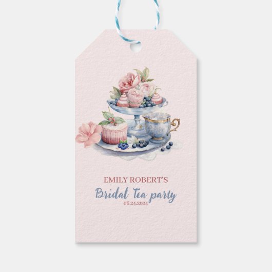  blush roze bloemenbruids thee party gunsten cadeaulabel (Achterkant)