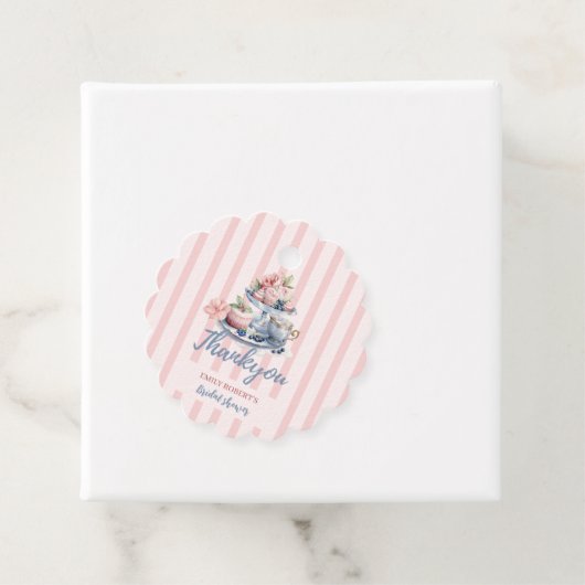  blush roze bloemenbruids theefeest bedankjes labels (In situ)