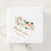 Blush roze bloemenbruiloft dank u bedankjes labels (In situ)