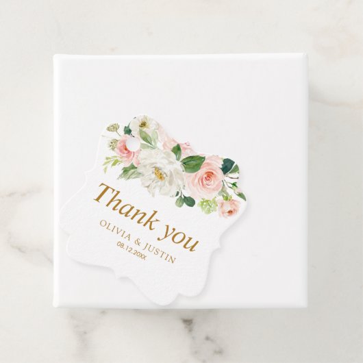 Blush roze bloemenbruiloft dank u bedankjes labels (In situ)