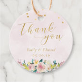 Blush roze bloemenbruiloft dank u ronde bedankjes labels (Voorkant)