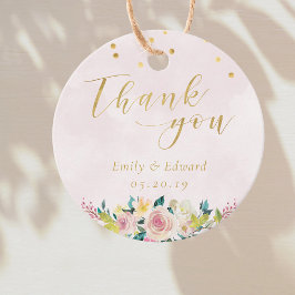 Blush roze bloemenbruiloft dank u ronde bedankjes labels