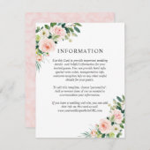 Blush roze bloemenbruiloft details kaart (Voorkant / Achterkant)