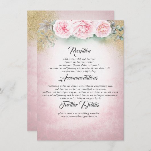 Blush roze bloemenbruiloft informatie gast informatiekaartje (Voorkant / Achterkant)