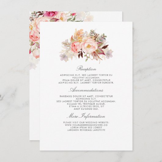 Blush roze bloemenbruiloft informatie gast informatiekaartje (Voorkant / Achterkant)