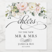 Blush roze bloemenbruiloft Jubileum Wijn Etiket (Enkel label)