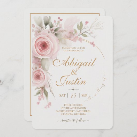 Blush roze bloemenbruiloft uitnodiging witte bloem (Voorkant / Achterkant)