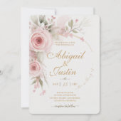 Blush roze bloemenbruiloft uitnodiging witte bloem (Voorkant)