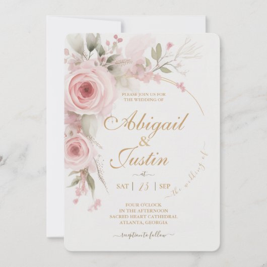 Blush roze bloemenbruiloft uitnodiging witte bloem (Voorkant)