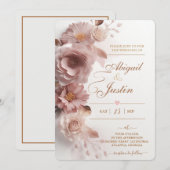 Blush roze bloemenbruiloft uitnodiging witte bloem (Voorkant / Achterkant)