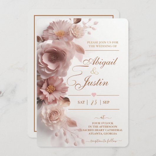 Blush roze bloemenbruiloft uitnodiging witte bloem (Voorkant / Achterkant)