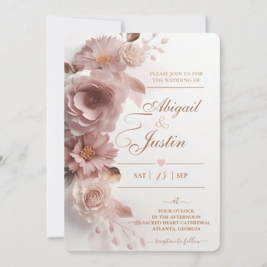 Blush roze bloemenbruiloft uitnodiging witte bloem (Voorkant)