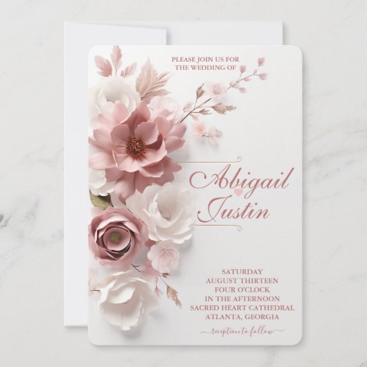 Blush roze bloemenbruiloft uitnodiging witte bloem (Voorkant)