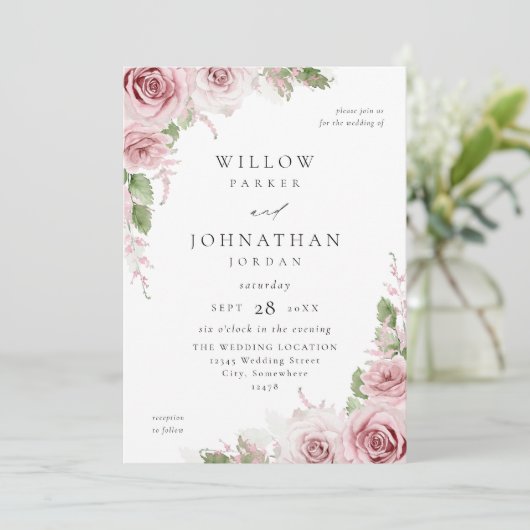 Blush roze bloemenbruiloft V2 Kaart (Staand voorkant)