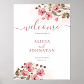 Blush roze bloemenbruiloft welkomstbord poster (Voorkant)