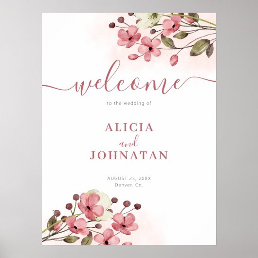 Blush roze bloemenbruiloft welkomstbord poster (Voorkant)