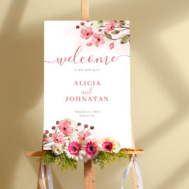 Blush roze bloemenbruiloft welkomstbord poster