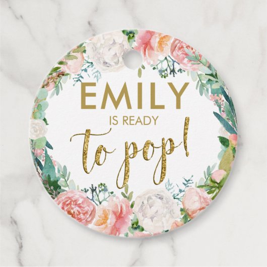 Blush roze bloemenchampagne Pop het gunst Bedankjes Labels (Voorkant)