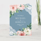 Blush Roze Bloemendetail Stof Blauw QR Code Trouwe (Voorkant)