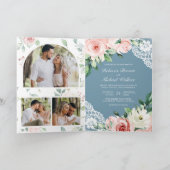 Blush Roze Bloemendetail Stof Blauw QR Code Trouwe (Binnen)