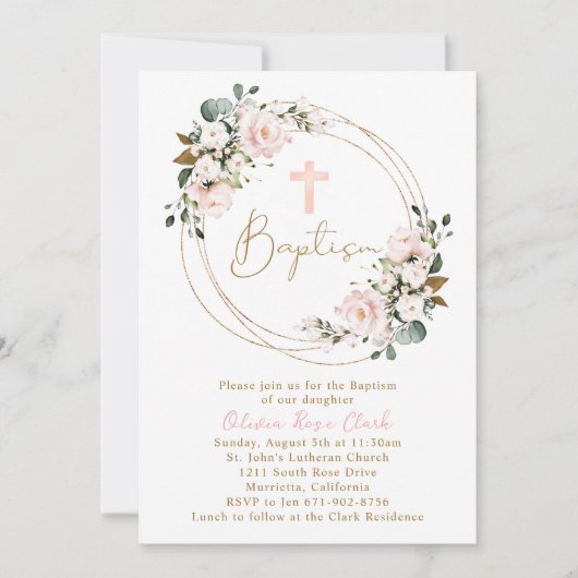 Blush roze bloemendoop gouden Lijst Kaart (Voorkant)