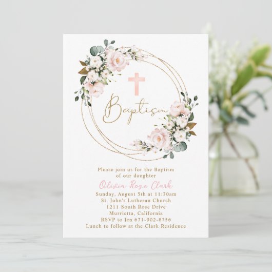 Blush roze bloemendoop gouden Lijst Kaart (Staand voorkant)