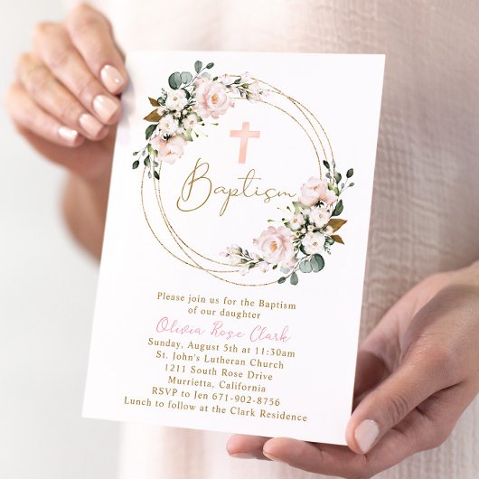 Blush roze bloemendoop gouden Lijst Kaart