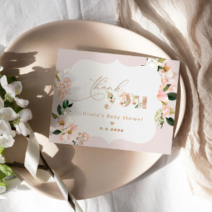 Blush roze bloemenelegant baby shower dank u kaart
